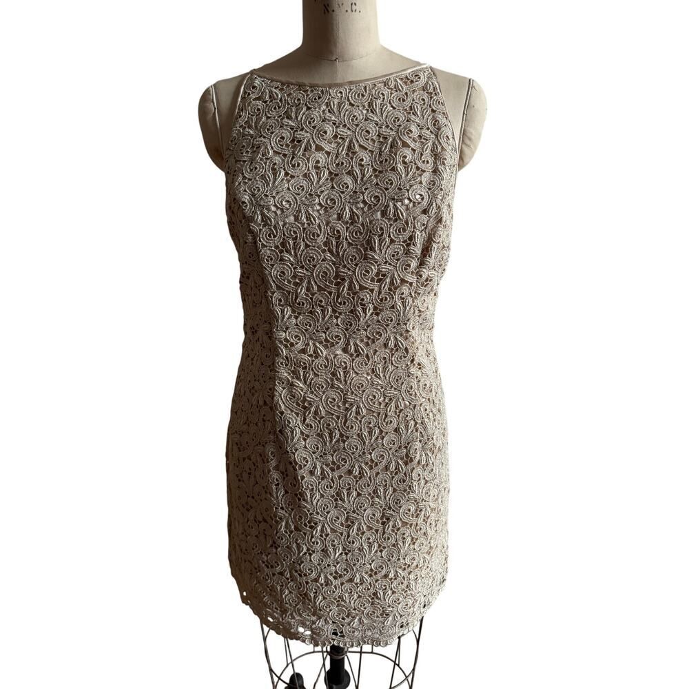 Jessica‎ McClintock Size 8 Women's Gold Lace Dress EUC